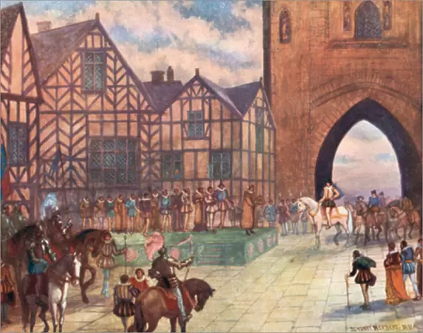 Visit of King James I to Chester, 1617 AD (colour litho)