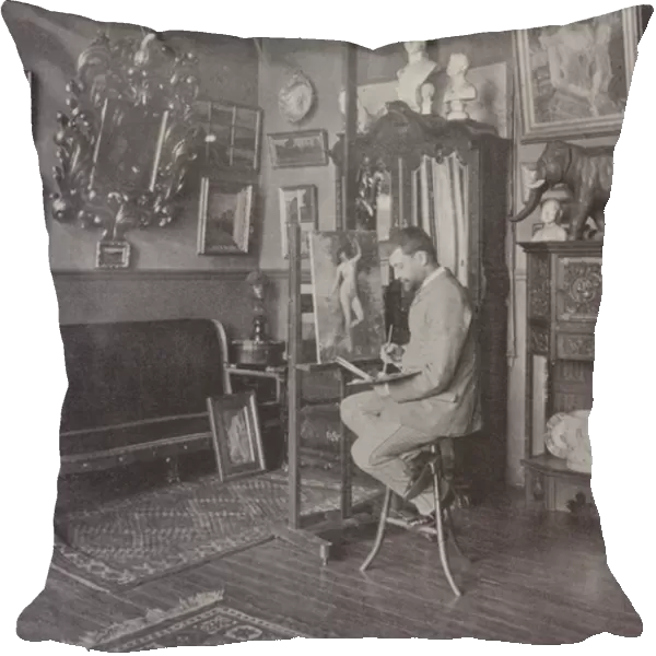 French painter Henri Gervex in his studio (b  /  w photo)