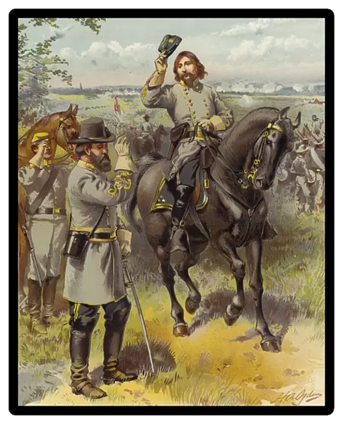 General Pickett taking the order to charge from General Longstreet, Gettysburg; 3 July 1863 (colour litho)