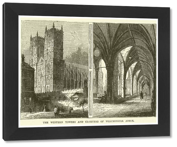 The western towers and cloisters of Westminster Abbey (engraving)