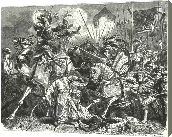 Nicholas, Count of Salm, fighting the Turks at the Siege of Vienna, 1529 (engraving)
