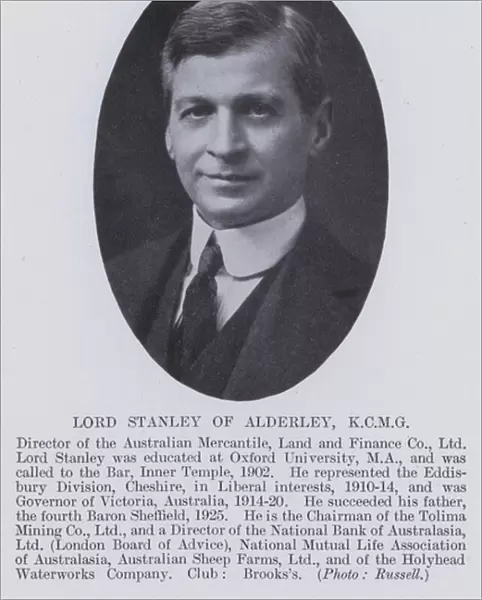 Lord Stanley of Alderley, KCMG (b  /  w photo)