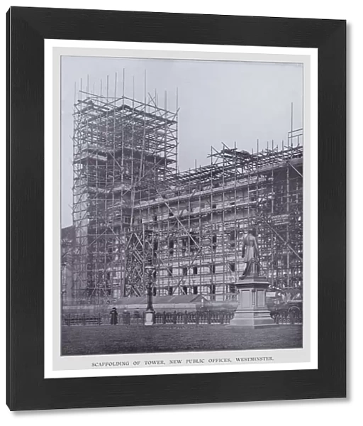 Scaffolding of Tower, New Public Offices, Westminster (b  /  w photo)