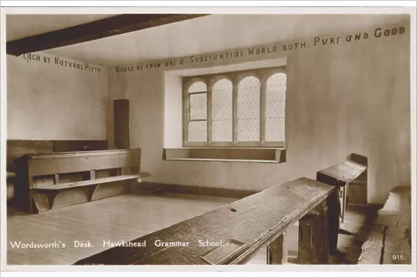 William Wordsworths desk, Hawkshead Grammar School, Cumbria (b  /  w photo)
