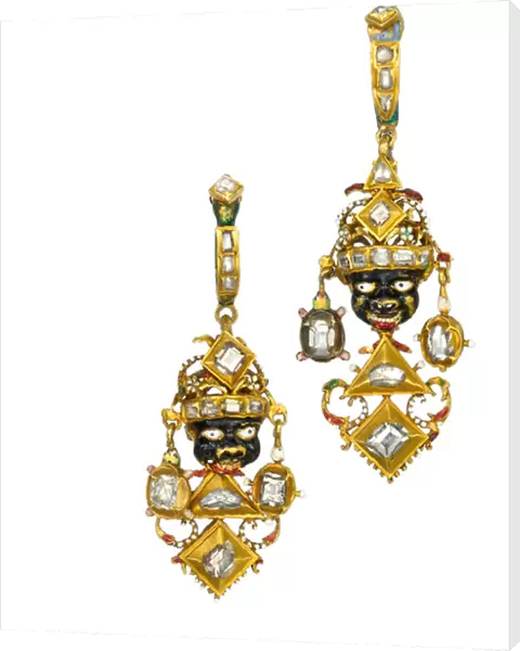 A pair of Renaissance revival ear pendants, c. 1870 (diamonds & enamel)