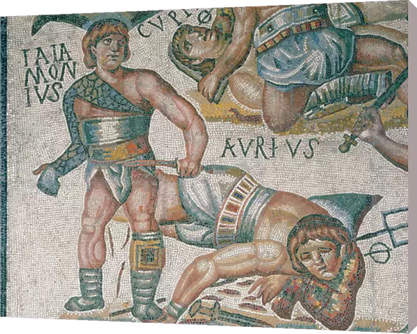 Mosaic showing a scene of fighting gladiators, detail, housed in the Borghese Gallery in Rome