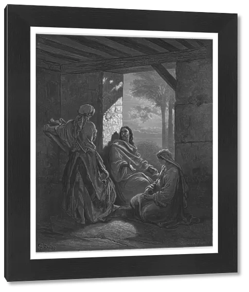 Gustave Dore Bible: Jesus at the house of Martha and Mary (engraving)