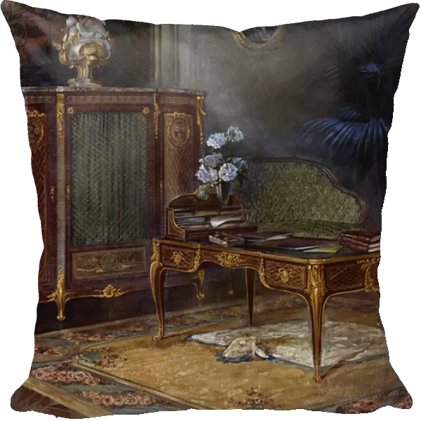 An Interior with a Louis XV Style Ormulu-mounted and Parquetry Bureau Plat