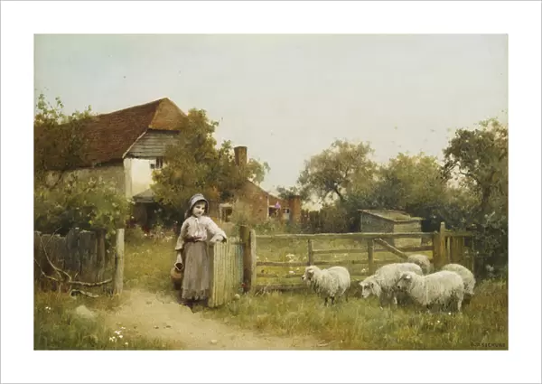 Young Girl with Sheep, by a Cottage, (pencil and watercolour heightened with white)