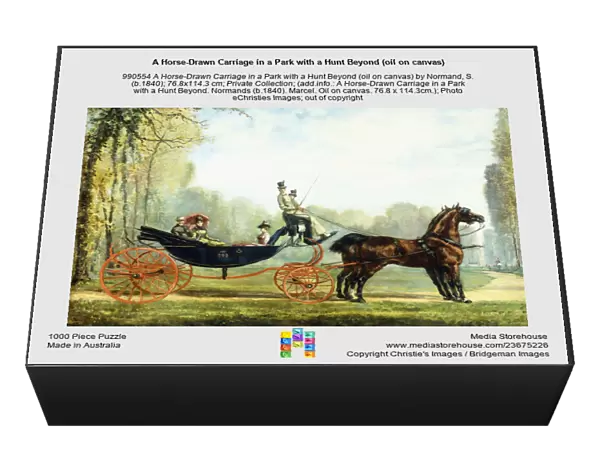 A Horse-Drawn Carriage in a Park with a Hunt Beyond (oil on canvas)