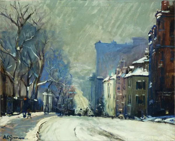 Beacon Street in Winter, (oil on canvas)