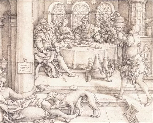 Lazarus Begging for Crumbs from Dives Table, 1552 (black chalk