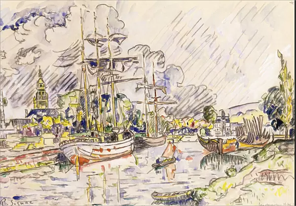 The Port of Landerneau, 1921 (watercolour and gouache over black chalk on paper)