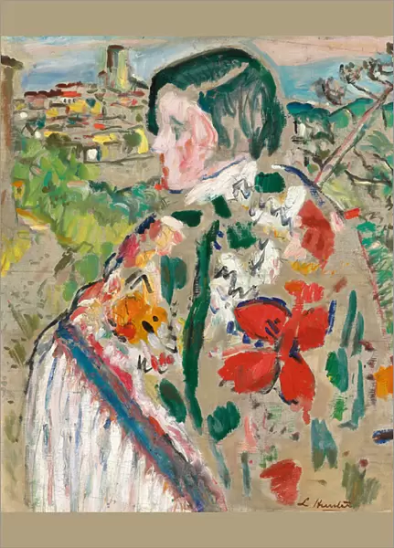 Girl in a shawl, (oil on canvas)