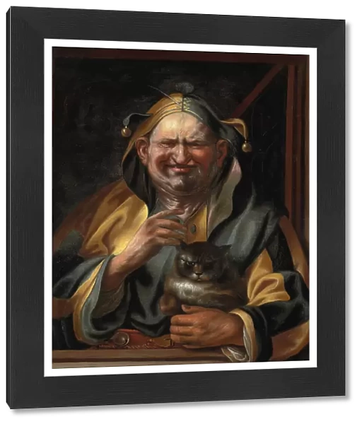 A jester with a cat (oil on canvas)