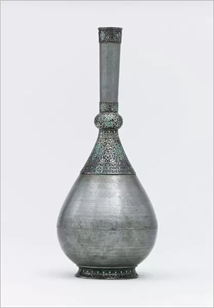 An Ottoman turquoise inset silver mounted zinc bottle (turquoise, zinc, silver)