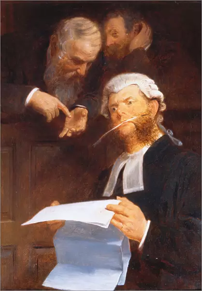 Instructing the Lawyer (oil on canvas)