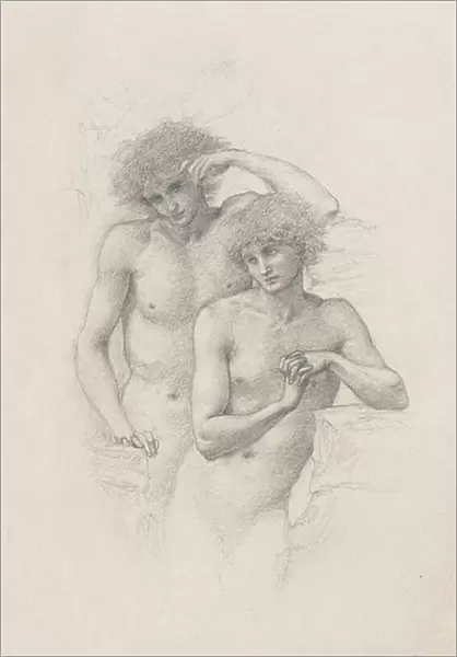 Study of two male nudes for Arthur in Avalon, c. 1885 (pencil on paper)