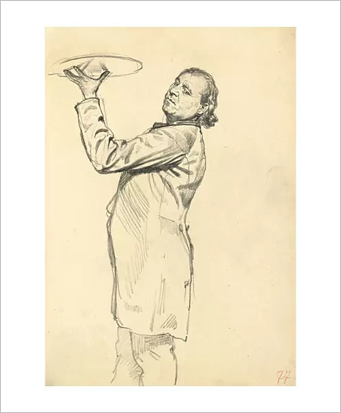 Study for A Parisian Cafe : A Waiter Holding up a Tray, c