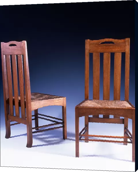 An oak dining chair designed by Charles Rennie Mackintosh for the Argyle Street Tearooms