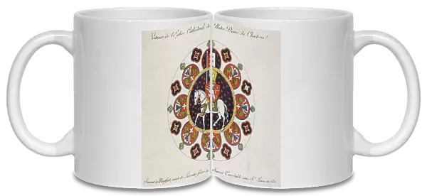 Drawing of the rose window at Chartres: Simon de Montfort (colour litho)