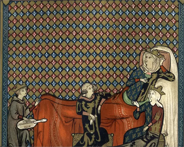 Adenet le Roi (circa 1240- circa 1300), poet and menestrel, recites Cleomadess novel