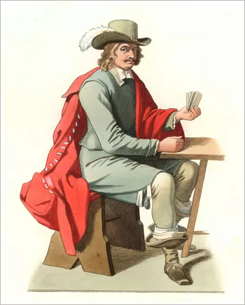 Officer of the Netherlands, 17th century, based on a painting by David Teniers the young (1610-1690), at the Musee du Louvre - Lithography based on an illustration by Edmond Lechevallier-Chevignard (1825-1902)