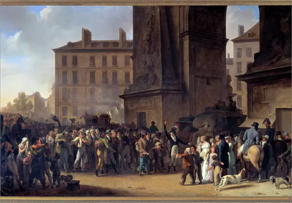 The conscripts of 1807 passing in front of the Porte Saint Denis in Paris Painting by