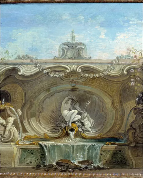Fountain garden. Painting by Jacques De Lajoue (1686 - 1761), 18th century