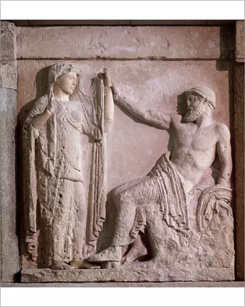 Magna graecia: metope with Zeus and Hera, stone relief, 5th century BC