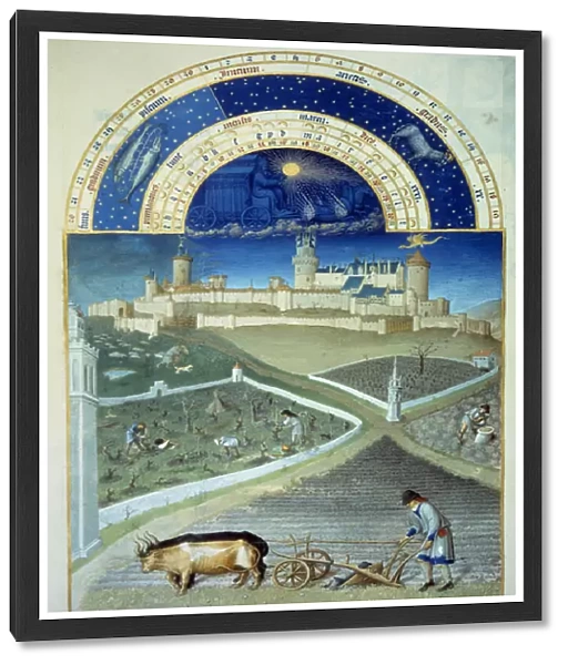 The month of March: the ploughing In the foreground, agricultural work