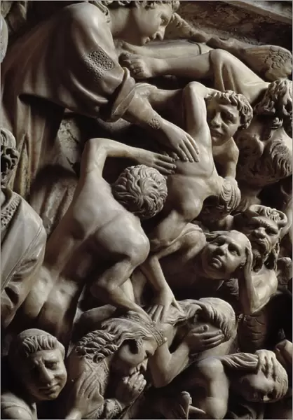 Gothic Art: Last judgment, Damned in hell, Detail of reliefs of Pulpit, 1265-1268