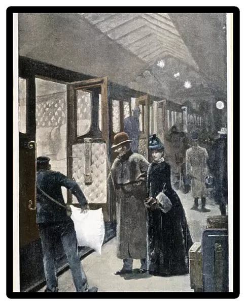 Departure for the night train at the Gare de Lyon - drawing by Sinibaldi, 1886