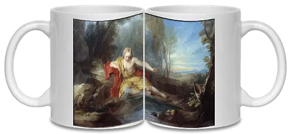 Narcisse contemplating its reflection (Narciso) Painting by Francois le Moyne (1688-1737