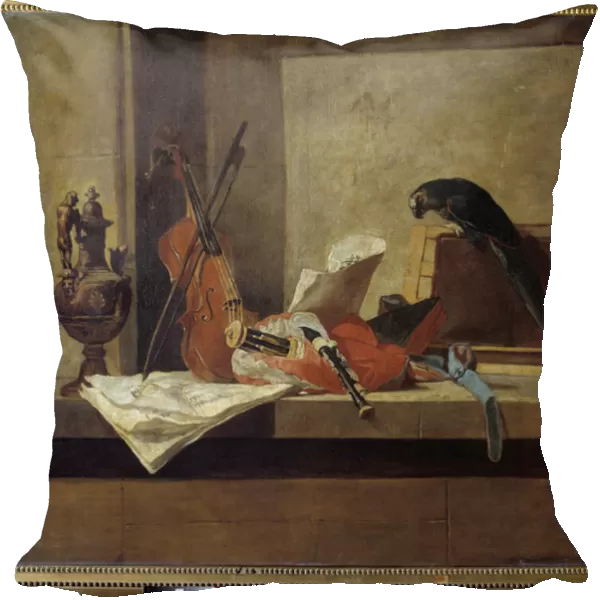 Musical instruments and parrot Painting by Jean Baptiste Simeon Chardin (1699-1779