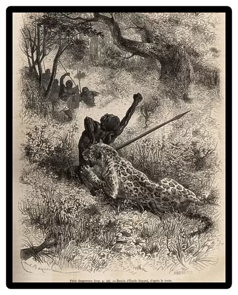 A leopard leaps on a man and bites him cruelly on his back