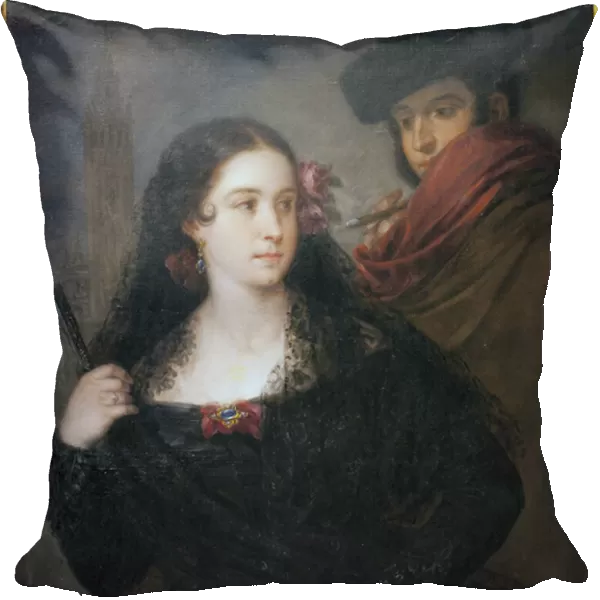 Couple of pleasant people. Painting by Jose Gutierrez de la Vega (1791-1865)