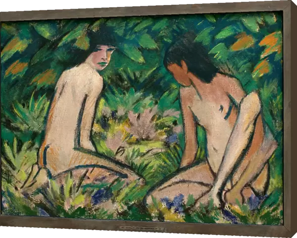 Young girls in nature. Painting by Otto Mueller (1874-1930), oil on canvas, circa 1920