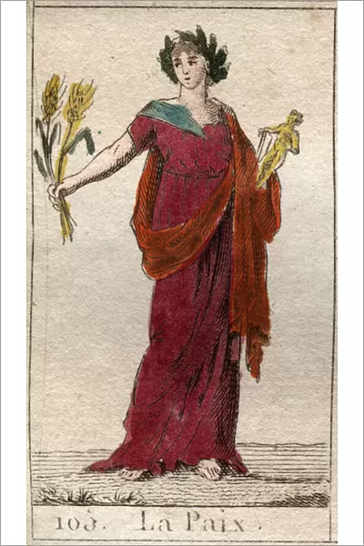 Representation of Peace, as a woman crowned with laurels, holding a sheaf