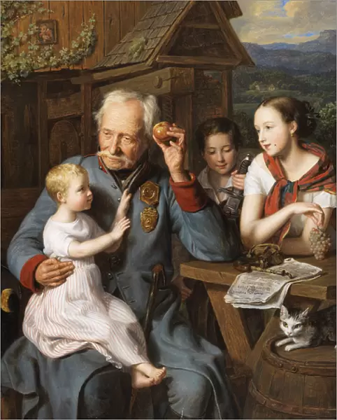 Un vieil invalide avec des enfants - An old invalid with children, by Waldmueller