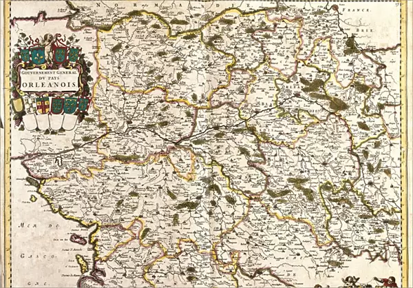 Map of the general government of the Orlean country (France) (etching, 1671)