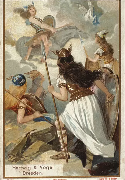 Nordic mythology: The Walkyries (virgins warriors) in Valholl (or Walhalla, Valhalla