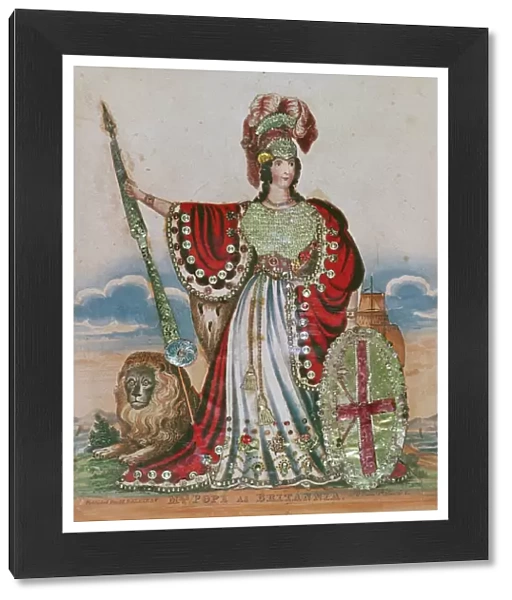 Mrs. Pope as Britannia (engraving and collage)