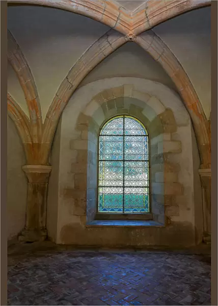 Abbey of Fontenay. Stained glass in the Chapter house. (photography)