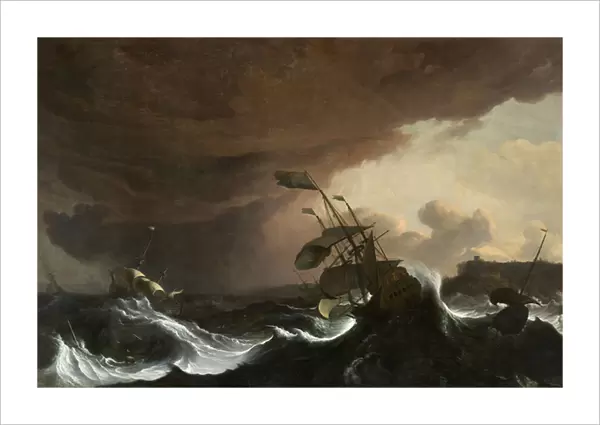 Ships in a Stormy Sea off a Coast, circa 1700-1705 (oil on canvas)