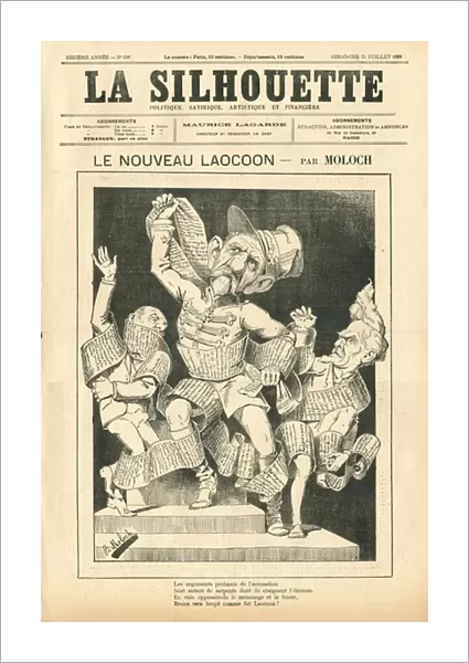 Cover of 'The Silhouette', 1889_7_21 - Illustration by Alphonse Hector Colomb, dit B. Moloch or Moloch (1849-1909): Le nouveau Laocoon - Affaire Boulanger - Boulanger Georges, Rochefort Henri, Laocoon