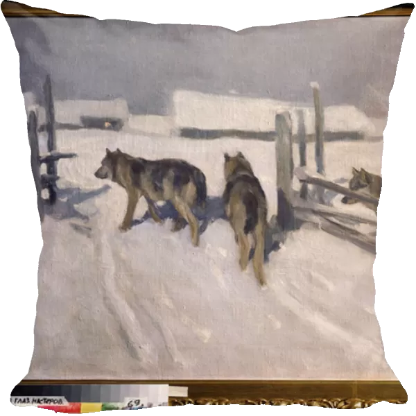 Loups, nuit d hiver (Wolfs, Winter Night) - Peinture de Alexei Stepanovich Stepanov (1858-1923), huile sur toile, vers 1910, art russe, debut 20e siecle - Collection privee