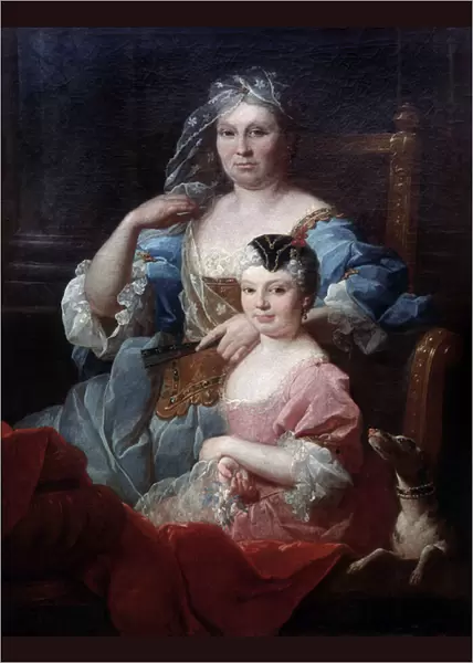 Portrait of Madame Poulhariex and her daughter, 18th century (oil on canvas)