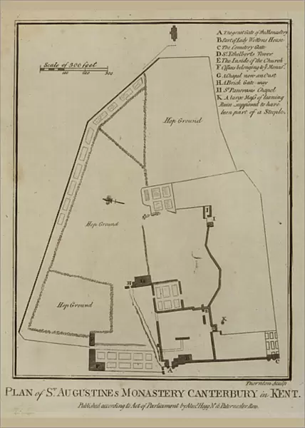 Plan of St Augustines Monastery Canterbury, in Kent (engraving)