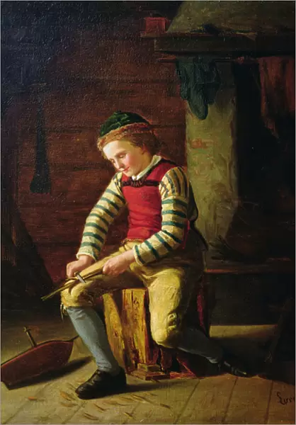 Boy making a wooden boat, 1859 (oil on canvas)